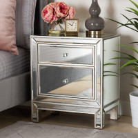 Baxton Studio RXF-2393-NS Fadri Contemporary Glam and Luxe Mirrored 2-Drawer Nightstand